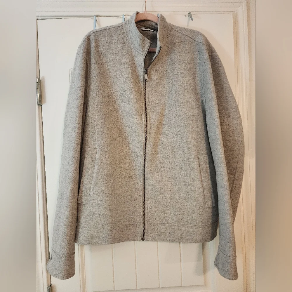 Ted Baker $395 Men's Light Grey Soft Wool Bomber Jacket Zip Front Size XXL